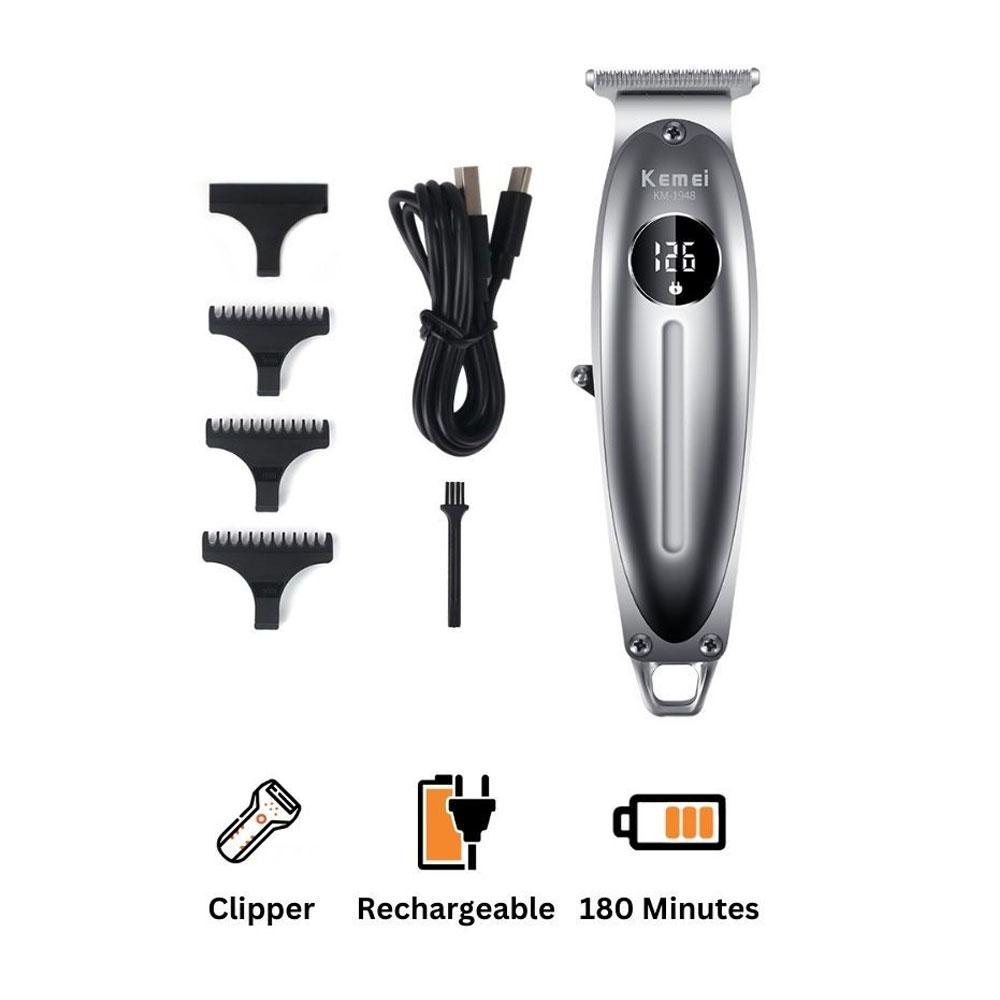 Kemei Professional Hair Clipper For Men - Silver - KM-1948-10