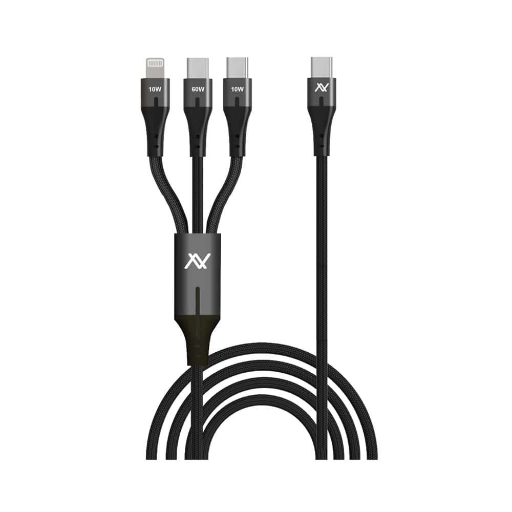 L'AVVENTO (MP363) 3in1 Fast Charging Cable from USB-C to Dual USB-C and Lightning 3M - Black-10
