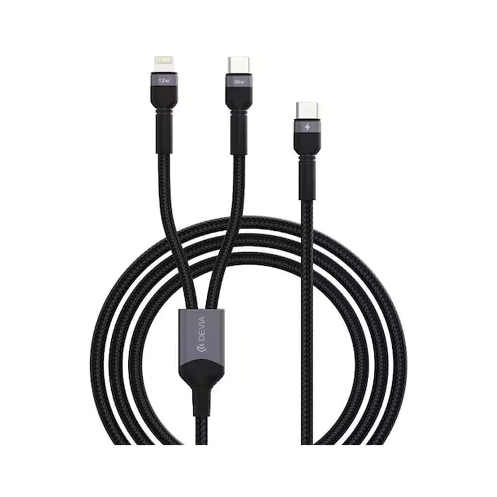 DEVIA EC648 Extreme Speed Series Cable From USB-C To USB-C 60W &amp; Lightning 12W - 1.2M - Black -7