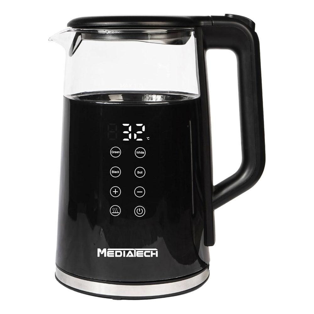Media Tech Glass Digital Kettle 1.7 Liter 1850 Watts - PUREX - With Temperature Selection Display - Black - MT-KDP005-6