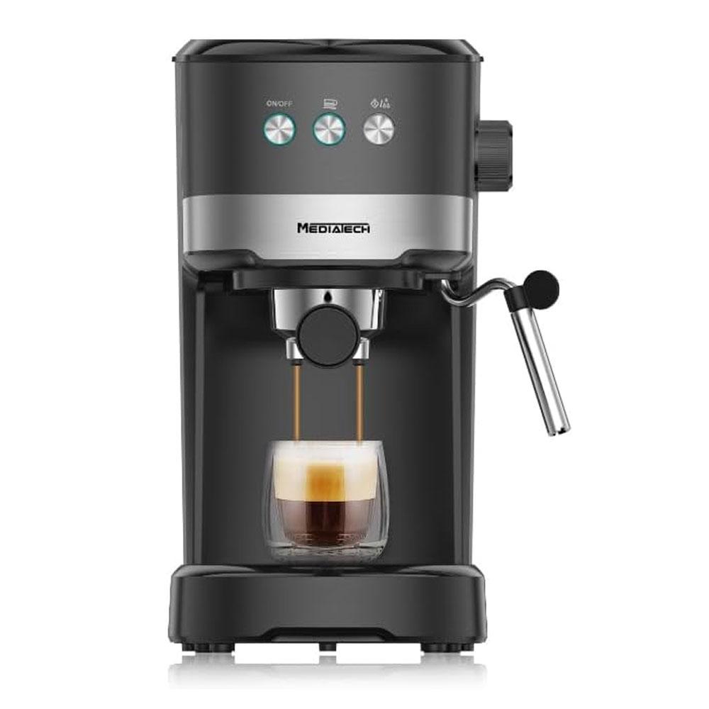 Media Tech Espresso Coffee Machine 1100 Wat 15 Bar 1.5 Liter - Black - MT-CM850-19
